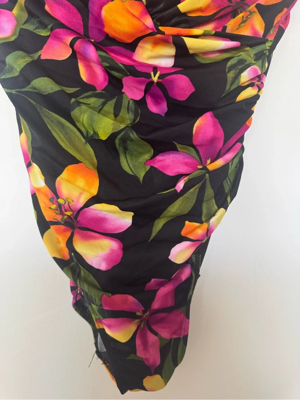Miraclesuit Black One-Piece Swimsuit with Pink, Orange & Green Floral Print 12